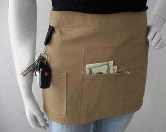 KHAKI Vendor Apron - Unisex -  Canvas Waitress Apron - Hostess Apron