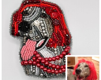 Custom made: YOUR dog’s portrait memorialized in a holiday ornament or brooch/pin or pendant