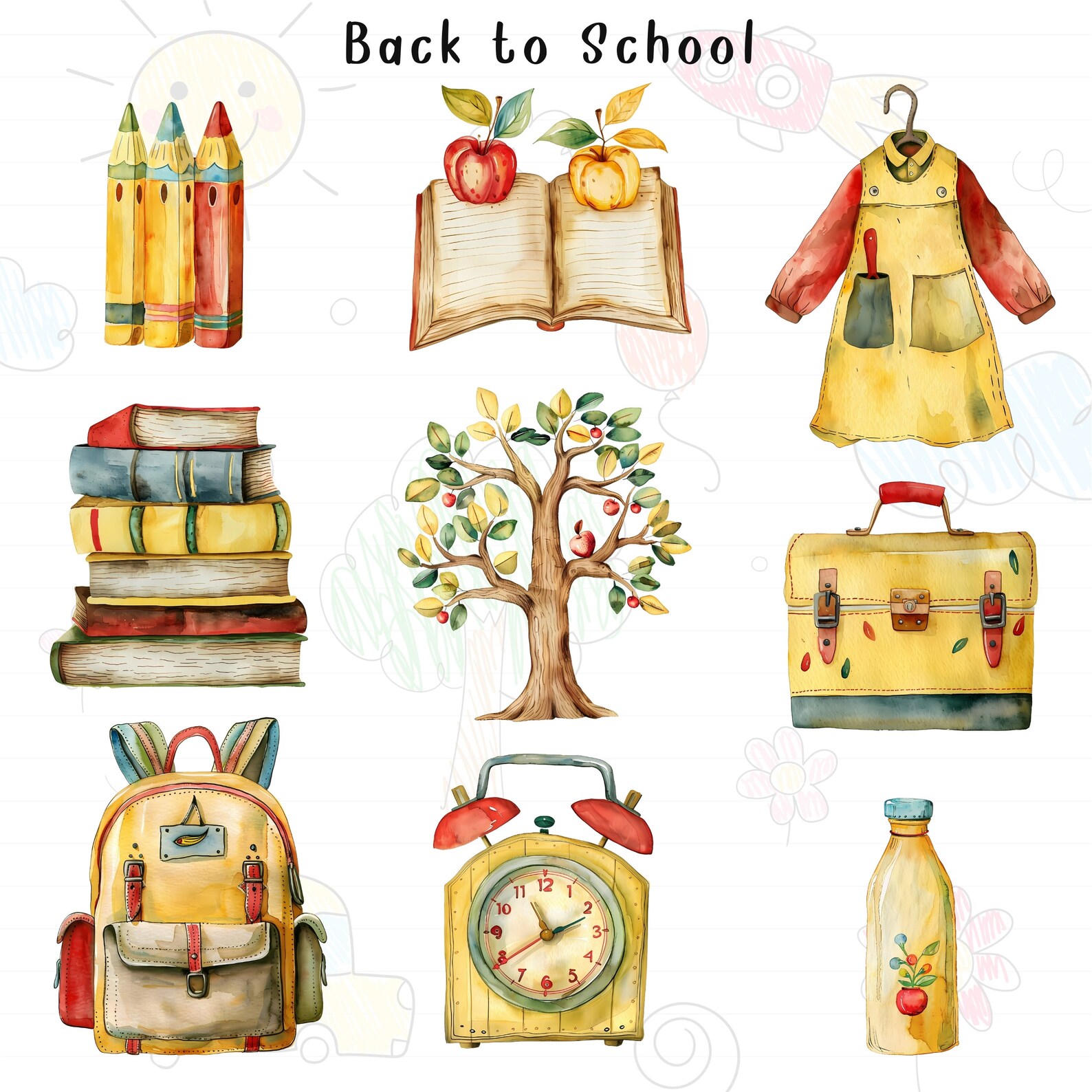 Watercolor Back to School Clipart Bundle, School Supplies, Classroom ...