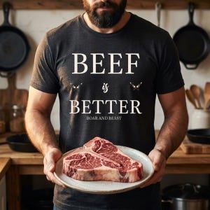 T-shirt met de tekst "Beef is Better" | T-shirt met typografie van everzwijn en beest