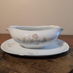 Vintage gravy boat with attached underplate, KPM Krister Germany, Pattern 0683 &quot;Harvest&quot;