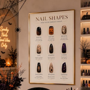 Seasonal Nail Shapes Chart Bundle, Christmas, Summer, Halloween & Easter Nail Art Posters, Printable Nail Salon Wall Decor