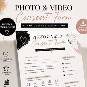 Photo & Video Consent Form for Nail Techs , Beauty Salon Client Release Form , Editable PDF , Lash Artist , Esthetician Template
