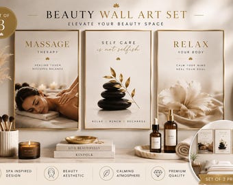 Massage Wall Art Set 3, Spa Decor Printable, Massage Therapy Office Decor, Self Care Prints, Wellness Clinic Wall Art, Beige Neutral Decor