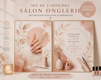 Chic Beige & Pink Nail Salon Poster | Beauty Salon Decoration | Nail Technician Poster | Nail Art Wall Decor |