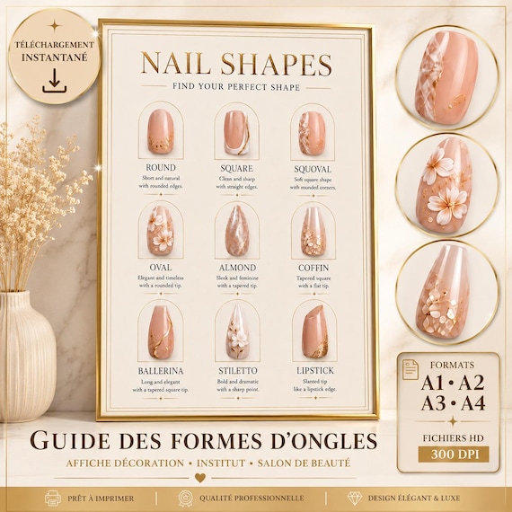 Affiche Formes d'Ongles à Imprimer , Nail Shapes Poster, Décoration Institut Ongles , Guide Formes d'Ongles A1 A2 A3 A4 , Téléchargement PDF
