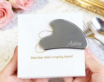 Engraved Gua Sha Tool - Stainless Steel Facial Massager, Spa Gifts for Clients, Bridesmaid Gift