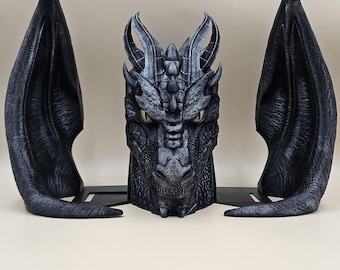 Dragon Book Nook: Hand-Painted Head & Wings Set – Fantasy Bookshelf Decor