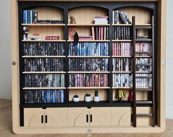 DIY Miniature Bookshelf Kit: 3D Printed Library with Secret Drawer