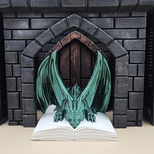 Drachen im Schloss Buch Nook Schwarz 3D gedruckt Fantasy Bücherregal Dekor