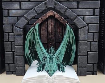 Dragão no Castelo - Cantinho de Leitura - Decoração de Estante de Livros Fantástica Impressa em 3D na Cor Preta
