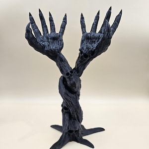 Dual-Hand Skull Book Display Stand – Spooky Gothic Shelf Decor