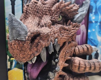 手描きの3Dドラゴンブックヌーク：ファンタジー本棚インサート