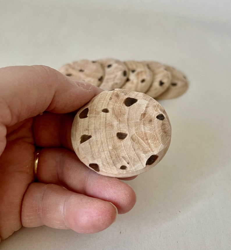 Hand made all natural wood Chocolate Chip Cookies wooden play food image 2