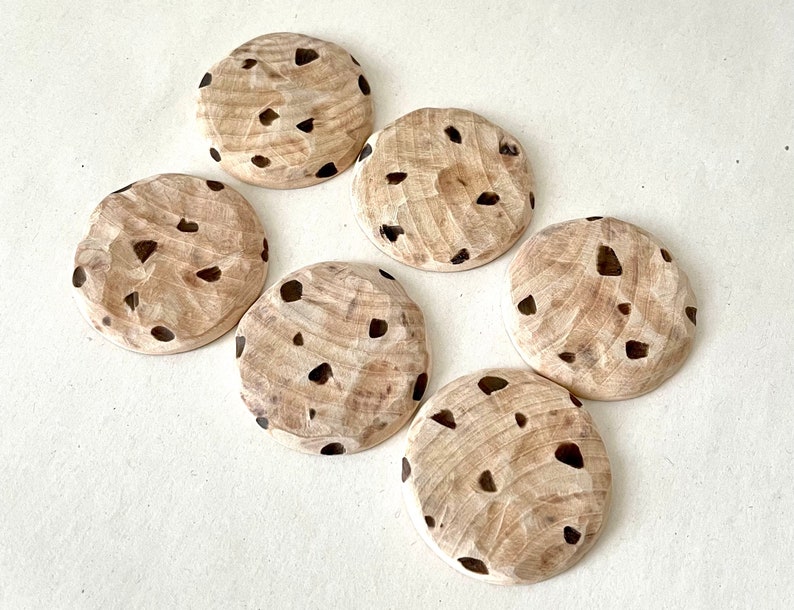Hand made all natural wood Chocolate Chip Cookies wooden play food image 1