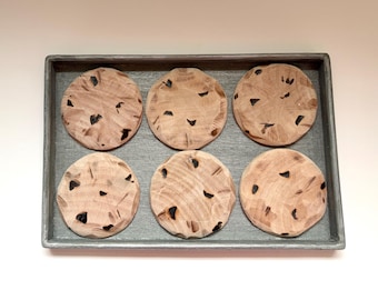 Handmade Wooden Play Food Chocolate Chip Cookies Set with wooden pan