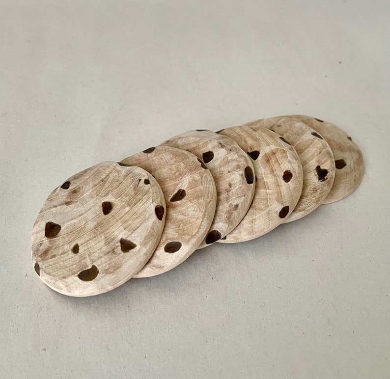 Hand made all natural wood Chocolate Chip Cookies wooden play food image 3