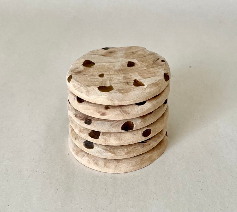 Hand made all natural wood Chocolate Chip Cookies wooden play food image 4