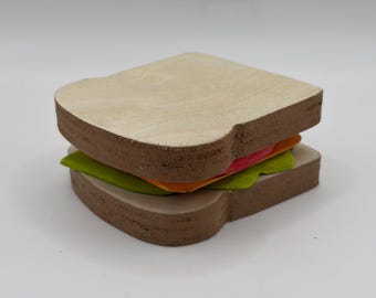 Cheese sandwhich with lettuce and tomato wooden play food