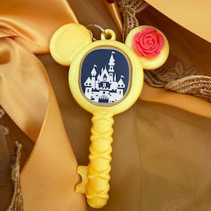 Enchanted Rose Key, Princess Inspired, Yellow with Red Rose, Belle Magic Hugger