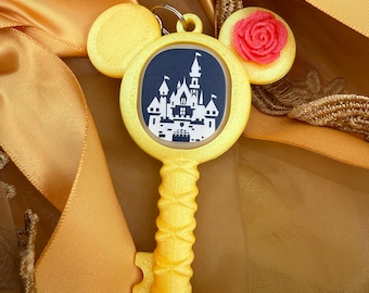 Enchanted Rose Key, Princess Inspired, Yellow with Red Rose, Belle Magic Hugger