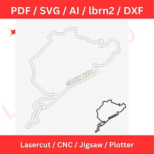 Green Hell / Nürburgring Race Track SVG Ai DXF Lbrn2 Plantillas PDF para cortadoras láser, sierras de calar y sierras de calar