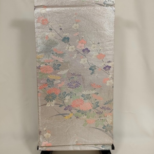 Vintage Japanese Obi,Traditional Kimono Belt,Antique Kimono Accessory,Vintage Obi Belt,Obi Sash,Silk Obi,Silver Obi,Japanese apricot motif