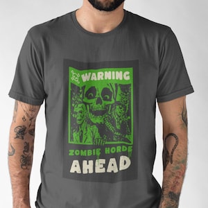 Horror Comic Book Style Zombie Shirt | Vintage Style Horror Comic Zombie T Shirt | Halloween Party Gift | Warning: Zombie Horde Ahead