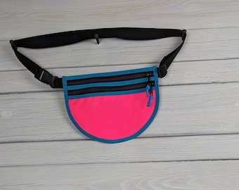 Waist Pack / Cross Body Bag Neon Pink and Yellow Cordura with Neon Bue Binding