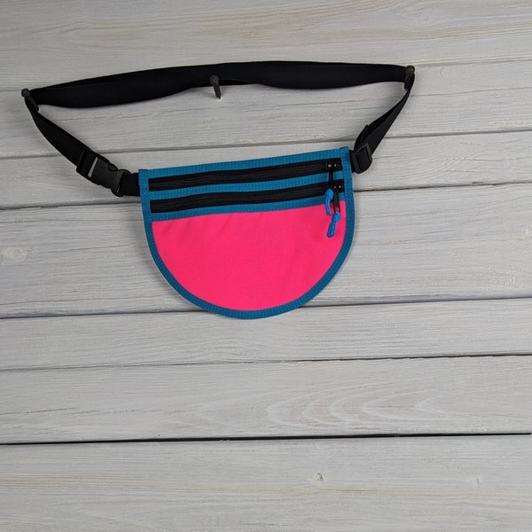 Waist Pack / Cross Body Bag Neon Pink and Yellow Cordura with Neon Bue Binding