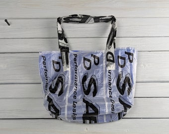 Repurposed Sabre Logos Market Tote lined with Royal Blue Zero-p Ripstop