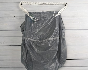 Silver Gray Tandem Drogue Tote with Crocheted Parachute Line Handles