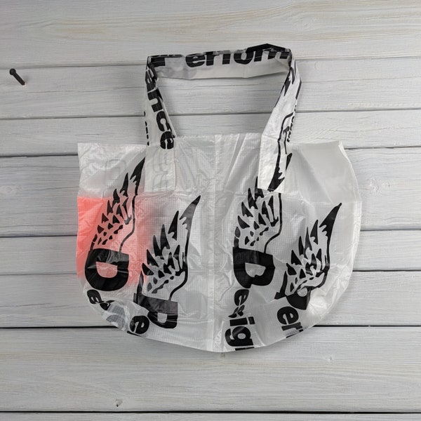 Parachute Bag Nylon Ripstop PD Wings Logo Market Bag with integrated neon orange pocket