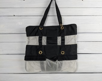 White and Black Reserve Bag Repurposed into a Tote