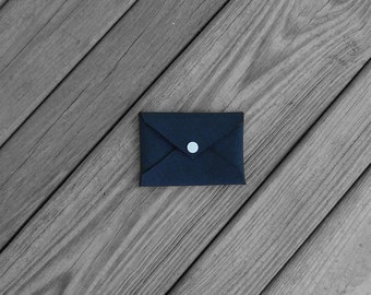 Navy Blue Cordura Business Card Holder with Light Blue Snap