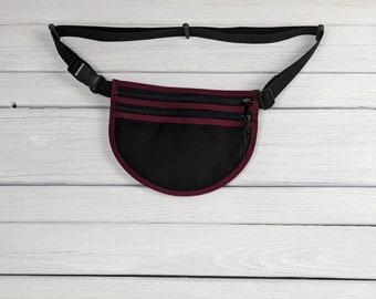 Heuptasje/crossbodytas Zwart en geel cordura met bordeauxrode binding