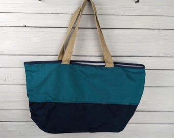 Large Navy Blue and Teal Cordura Tote