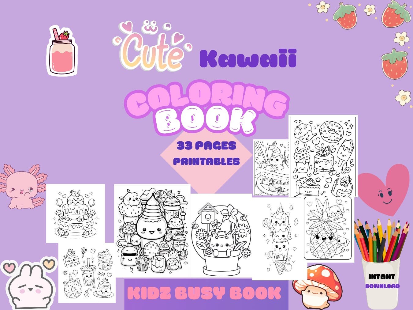 Coloriages kawaii, pages à colorier d'été kawaii, pages à colorier pour