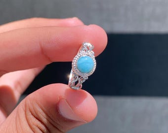 Larimar Gemstone Ring: Handmade 925 Sterling Silver Boho Jewelry
