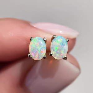 Ethiopian Fire Opal Stud Earrings 3x5mm Oval 925 Sterling Silver October Birthstone Dainty Gift for Her