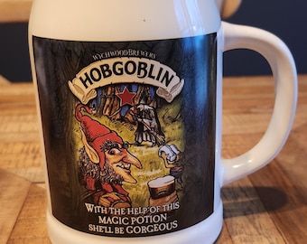 Kufel do piwa Hobgoblin | Ceramiczny kufel browaru Wychwood | Kolekcjonerski przedmiot do piwa vintage | Prezent barmański do pubu