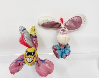 Lotto di peluche Fisher Price Smooshees del 1987, figure di peluche vintage in gomma morbida anni '80 da collezione.