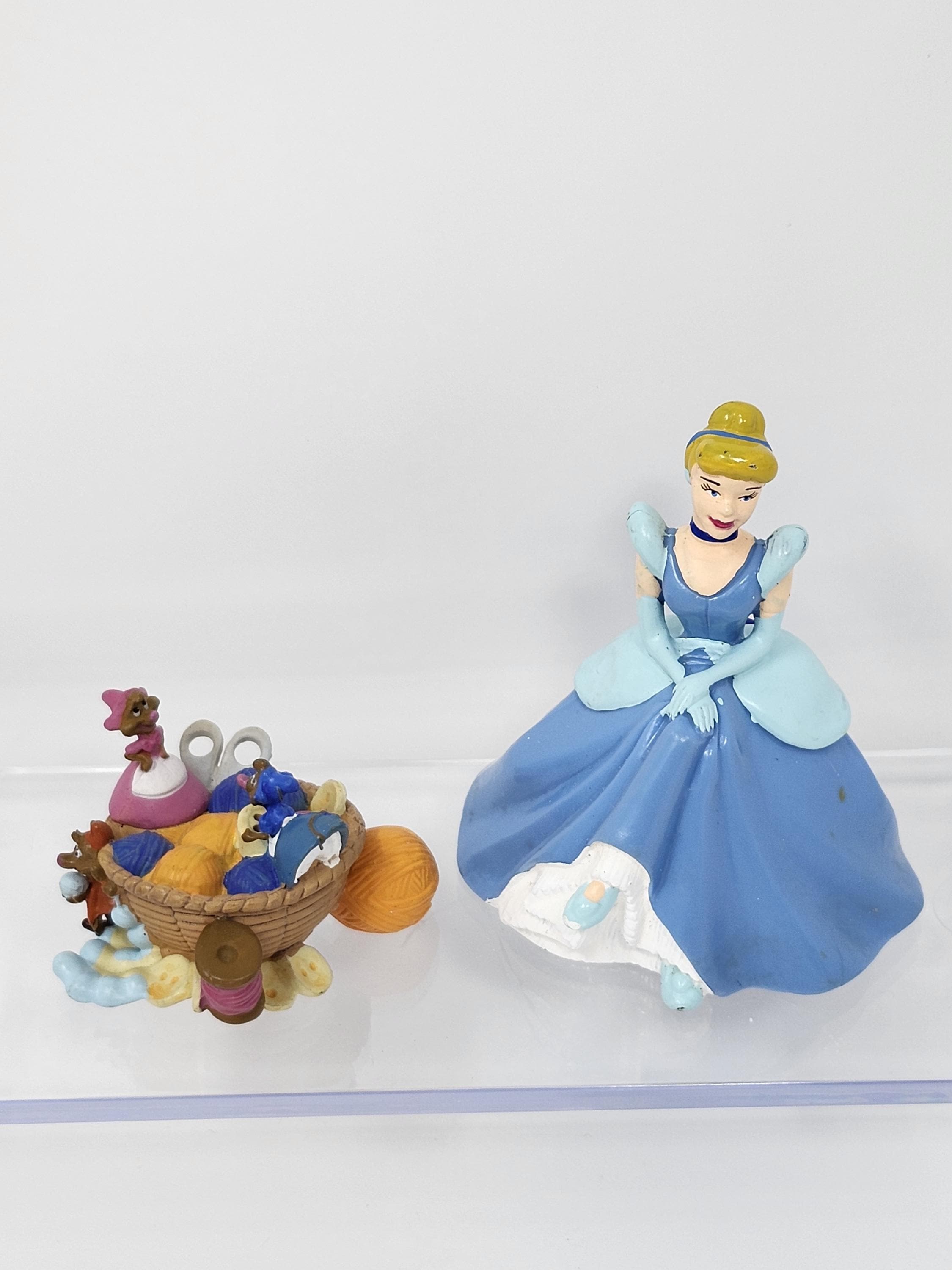 Disney Mouse and Cinderella PVC Figurine | Jaq Gus | Sewing Basket