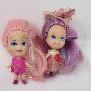 Vintage Tyco Liddle Kiddles Doll Lot 1994 Mini Dolls Pink Purple Hair Tiny Collectible Pocket Dolls 90s Toys