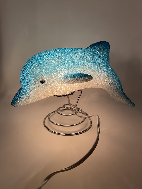 Vintage Dolphin Popcorn Lamp Blue Dolphin Night Light Retro 1980s