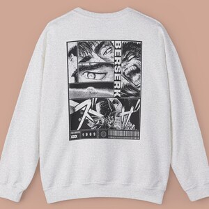 Berserk Anime Sweatshirt Unisex Vintage Crewneck Hoodie with Back & Front Print - Manga Graphic Tee