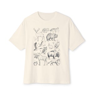 Vintage Forest Animals Hand Drawn Retro Tee. Unisex Oversized Shirt. Tattoo Style Shirt. 90s Shirt. Animal Lovers Tee. Holiday Gift.