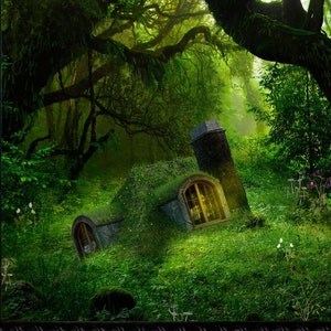 The Witch&#39;s Grave Woodland Print Art Surreal Home Decor Green Unusual Halloween Gothic Forest