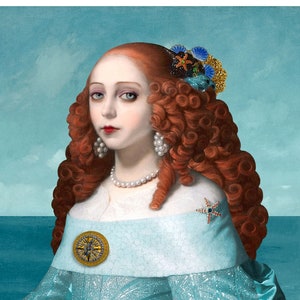 Sea Jewel Nautical Print Art Surreal Portrait Blue Ocean Mermaid Siren