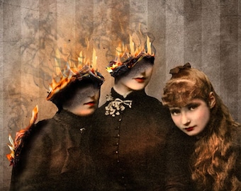 Lost Memories Portrait Burning Photograph Art Print Surreal Goth Halloween Dark Academia Fire Smoke